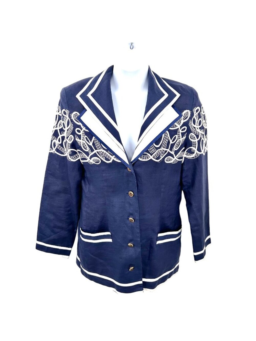 VINTAGE BELLDINI NAVY BLUE WHITE OVERSIZED NAUTICAL BLAZER JACKET - 14
